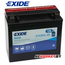 Аккумулятор EXIDE 18Ah 270A мото гель ETX20HL-BS