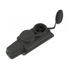 Розетка 2-ая переносная с/з 16А 250В брызг защ каучук черная Юпитер Беларусь JP7601-02