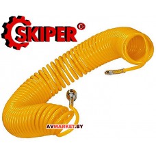 Шланг полиуретановый спиральный 15м ф6/8мм с быстросъемн. соед Skiper Китай 