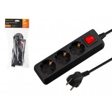 Удлинитель 3м (3 роз., 2,2кВт, с/з, выкл, ПВС 3х0,75) черный Юпитер Китай JP8104-21