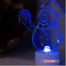 Фигура светодиодная "Снеговик с подарком 2D" на подставке RGB арт 501-054 Китай